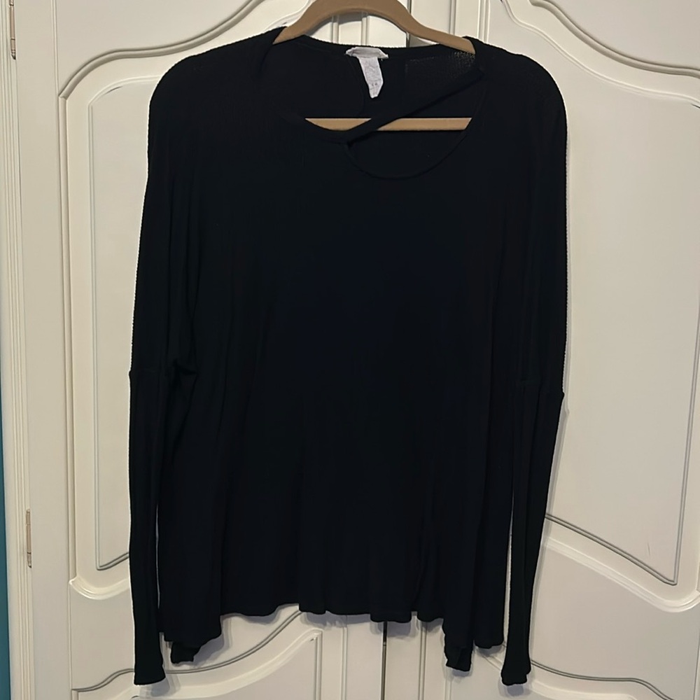 Black Thermal Slit Neck Top Size Small